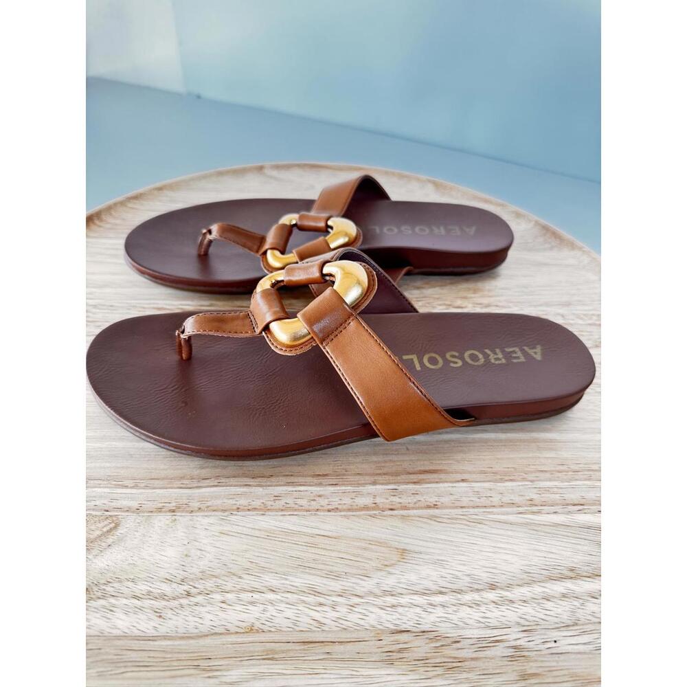Aerosoles Women’s Stylish Brown Flip Flops with Unique Design Size 10M - Picture 3 of 7